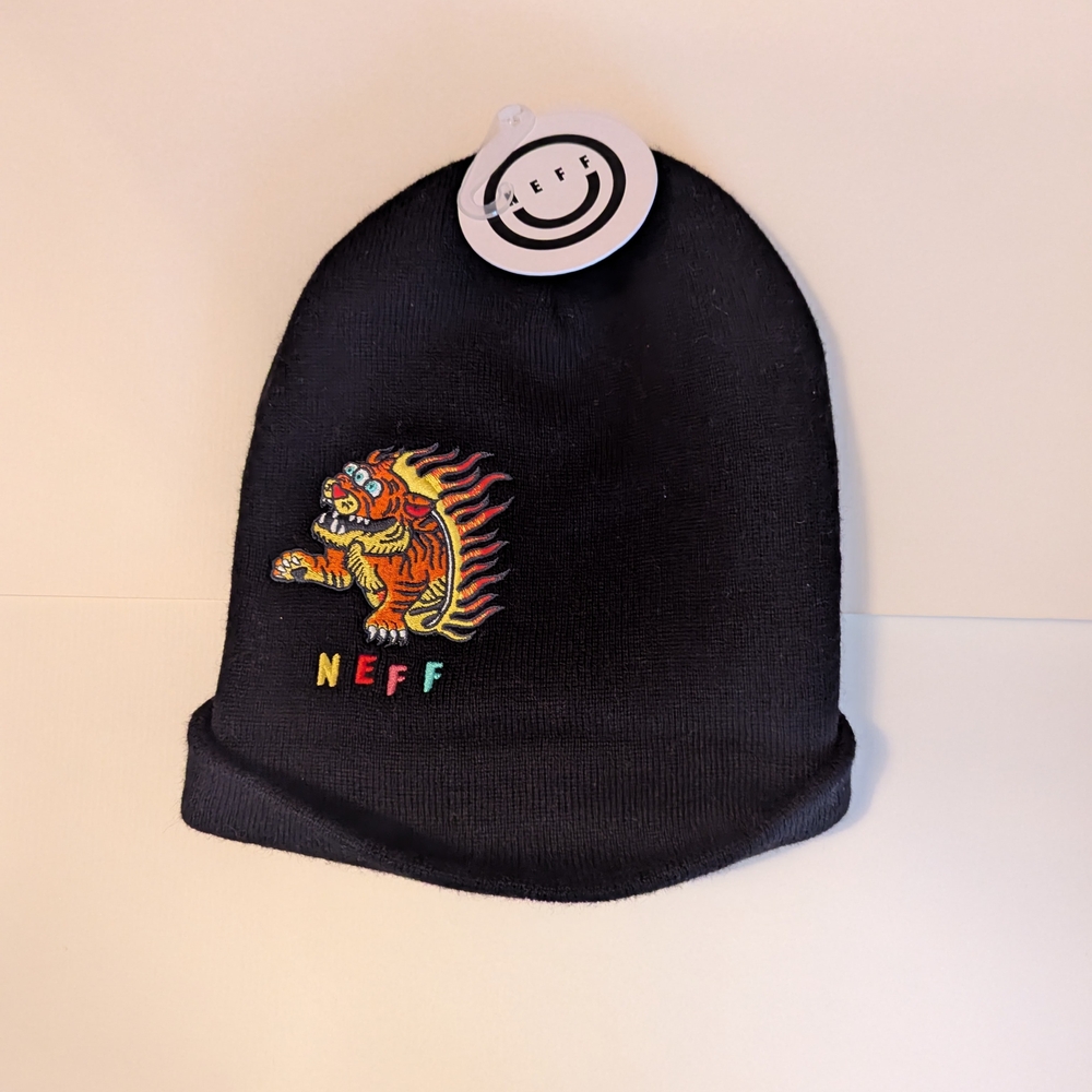 Neff Black Beanie with Colorful Tiger Design